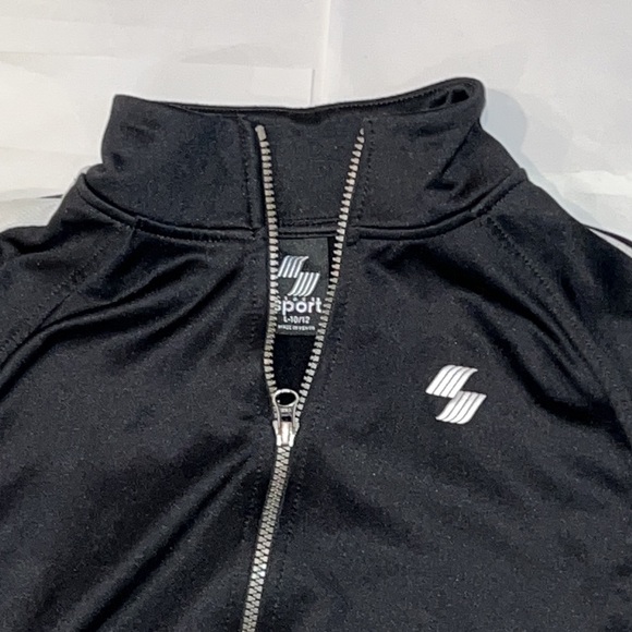 Place Sport Size L 10/12 Kids Athletic Black with White Stripes Zipper Jacket - Picture 2 of 6